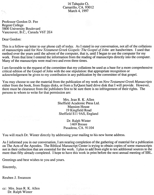 Swanson to Fee Letter 3 4 1997