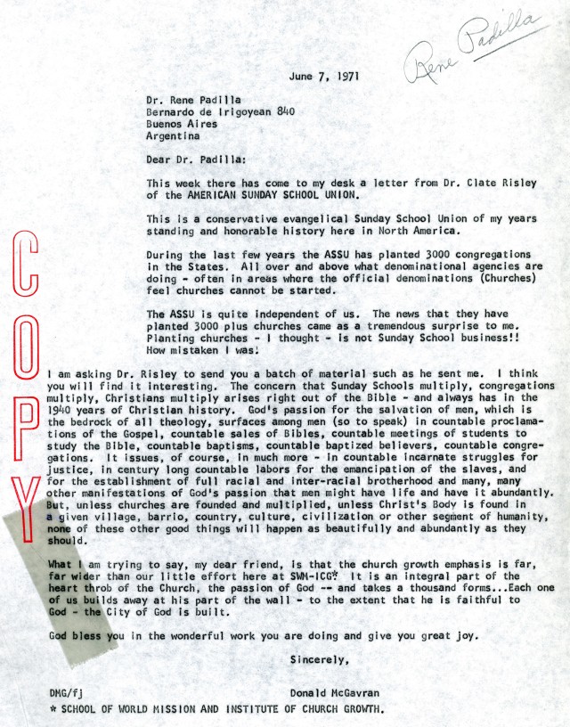 McG to Rene Padilla Letter 6 7 1971